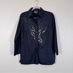Christine Alexander Blue Rhinestone Stud Button Down Shirt Womens M Casual Black Size M Photo 9