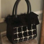 Swankiss Japanese Lolita Black Velvet Fur Gem Crystal Handbag Photo 0