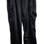 Discreet  Black Satin Cargo Pants w/ Drawstring Waist and Hem Size Small Photo 0