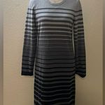 Talbots Sweater Dress Knit S Long Sleeve Cotton Striped Gray Black Photo 1