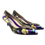Brian Atwood Jael Kitten Heel Pumps Satin Floral Embellished Size 39‎ US 8 Purple Photo 1