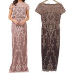 JS Collections JS Collection Embroidered Lace Overlay Gown Scalloped Cap Sleeve Blush Tan 4 Photo 1
