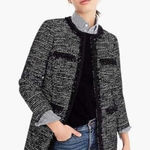 J.Crew Womens Tweed Fringe Lady Day Coat Black Boucle Textured Jacket Sz 00 Photo 0