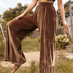 Womens Brown Velvet Tiered High Rise Wide Leg Pants sz medium waist 28.3" Photo 2