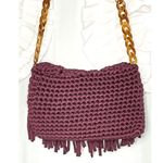 70s Burgundy Crochet Woven Boho Bohemian Bag Purse Tortoiseshell Chain Strap Photo 4