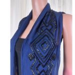 Talbots Women's Beaded Silk Scarf Midnight Blue Navy Blue Photo 3