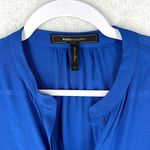 BCBGMAXAZRIA  Womens Tops Size XS Blue Crepe‎ Roll-Tab Sleeve Tunic Button Front Photo 3