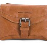 New Spikes $ Sparrow Leather Front Zip Big Waist Belt Fanny Pack in Saddle Brown Photo 0