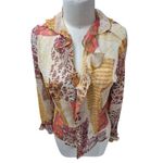 Tess Studio 100% Silk Sheer Blouse & Camisole Gold Red Print Ruffle Neck Sz 10 Photo 2