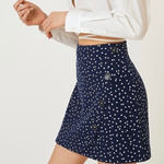 Anthropologie  Maeve Blue White Polka Dot Mini Skirt Buttons Size XS Photo 0