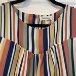 Monteau  Los Angeles Size XL Cold Shoulder Navy Cream Sage Striped Ruffle Top Photo 1