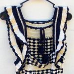 Unbranded Womens medium all knit crotchet white black ruffle sleeve unique top Photo 2