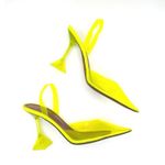 Amina Muaddi NEON YELLOW PVC HOLLI SLING PARTY HEELS size 37 Photo 7