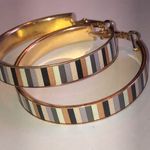 Striped Gold Tone and Neutral Color Boho Hoop Earrings Photo 1