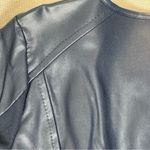 Christopher & Banks  | Navy Zip-Up Faux Leather Floral Embroidered Jacket | PXL Photo 9