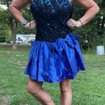 Vintage 80s Scarlett Nite Sequin Halter Metallic Fit Flare Mini Prom Dress Blue Photo 0