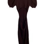 LPA Clementine Cutout Midi Dress Chocolate Brown Ribbed Knit Puff Sleeve Small Photo 3