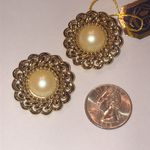 Crystaline Brand Elegant Vintage Gold and Cream Faux Pearl Chunky Earrings Photo 2