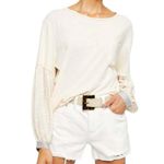 Free People  Jade Top Scoop Neck Long Balloon Sleeve Peasant Blouse Ivory Small Photo 2