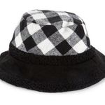 Badgley Mischka  Checked Faux Fur Trim Bucket Hat NWT Photo 0