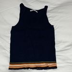 ZARA  | Knit Navy Tank Top with Orange Striped Hem Small Photo 1
