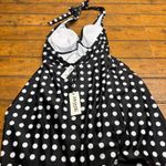 Aimage Black White Polka Dot Halter Neck Flounce Swim Dress Size S Photo 4