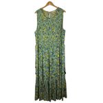 Terra & Sky Tropical Leaf Print Smocked Maxi Dress Size 3X Flowy Tiered Resort Photo 1