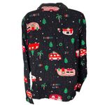 Old Navy Christmas Camper Print Flannel Pajama Shirt Button Front Black S Photo 1