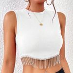 Bride Rhinestone Fringe Hem Crop Top White Size L Photo 1