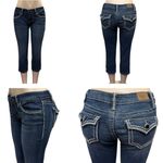 Ymi Y2K  Embroidered Low Rise Button Flap Pocket Capri Blue Jeans Size 5 Photo 1