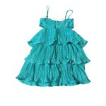Lulus NWOT XXS Sleek Dedication Aqua Blue Satin Plisse Cutout Tiered Mini Dress Photo 9