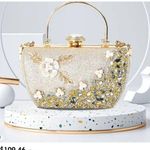 Rhinestone Embellished Floral Clutch Gold Photo 4