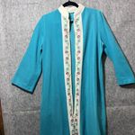 Vintage 60s‎ Sears Day Home Wear House Coat M Zip Robe Embroidered Turquoise Blue Size M Photo 3