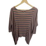 Soprano  Red Gray Stripe Shark Bite Hem Long Sleeve Top S Stretch Casual Photo 1