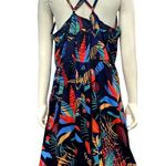 CCC Colorful Bohemian Style Spaghetti Strap Dress V Neck Tropical Leaf Print Med Blue Size undefined Photo 2