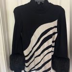Alfani Black and Cream Turtleneck Sweater with Faux Fur Cuffs Photo 1