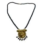 Vintage Black Glass Collar Necklace Gold Tone Medallion Screw Barrel Clasp 16" Photo 0