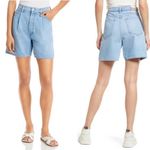 MOTHER SNACKS Cotton High Rise The Pleated Fun Dip Shorts in Just A Nibble 26 Blue Photo 1