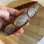 Ann Taylor 90s Vintage  Tan Genuine Leather Silver Studded Belt Size Small Photo 2