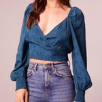 Band Of The Free New Floral Faux Wrap Long Sleeve Crop Top Deep Teal Size Medium Photo 4