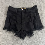 Aphrodite Womens Black Denim Shorts Medium Distressed Fringe Raw Hem High Rise Boho‎ Party Photo 0