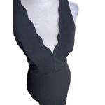 Lulus Women's Small Feeling Coy Scalloped Neck Mini Dress Black High Slit Party Photo 1