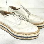 Prada  Leather Espadrilles Cork Lace-Up Platform Brogues Cream Womens Size 38/7.5 Photo 1
