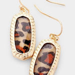 New Womens Animal Print Stone Hexagon Dangle Earrings in Gold Tan Photo 0
