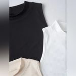 3 Pack Mock Neck Ribbed Crop Tank Tops Women’s Sz M NWOT Black, White & Cream Size M Photo 3