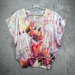 Dress Barn  Floral Dolman Top Large L NWT Colorful Bright Pink Orange Blue Flowers Photo 1