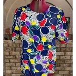 blouse abstract floral bright red blue yellow navy Size M Photo 0