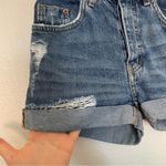 H&M  Divided Distressed Cuffed Denim Shorts Mom Jean Button Fly Medium Wash Blue Photo 3