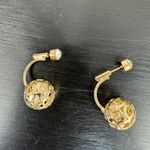 Goldtone Cage Drop Ball Rhinestone Stud Earrings 3D Gold Photo 6