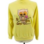 Vintage Creamy Yellow Who0o! Owl Sweatshirt Size M Photo 3